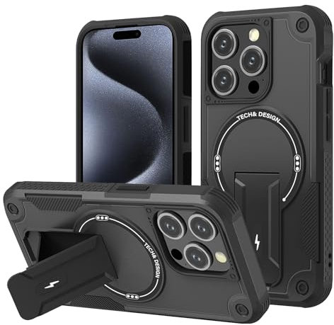 DIMIYER Panzerhülle für iPhone 15 Pro Hülle mit Ständer, Heavy Duty Schutzhülle für iPhone 15 Pro Hülle, Ganzkörper Militärischer Robust Stoßfest Handyhülle für iPhone 15 Pro Case, 6,1 Zoll