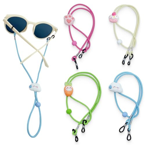 JEYORZY 4 Pièces cordon lunettes enfant, coussinets en silicone antidérapants réglables,garcon fille Ajustable Chaîne Lunettes de Soleil, pour garçons et filles