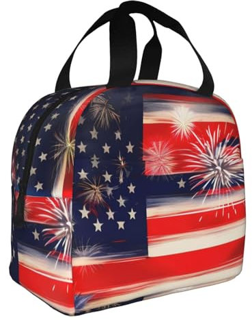 MyPiky Feuerwerk Amerikanische Flagge 4 Juli Drucken Mittagessen Tasche Isolierte Mittagessen Box Tragbare Mittagessen Tasche Mittagessen Tote Für Frauen Männer Arbeit Reise Picknick