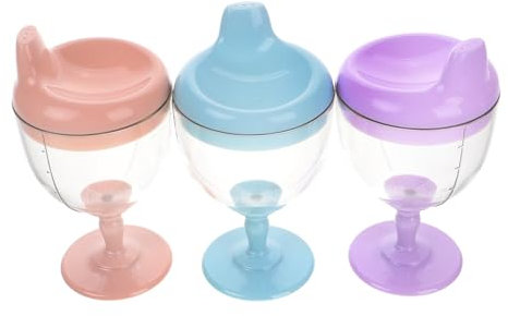 Ciieeo 3pcs 180ml Drinking Cups, Plastic Goblet Sippy Cups, No Spill Kids Milk and Juice Mug, Assorted Colors for Drink, Safe for Daily Use
