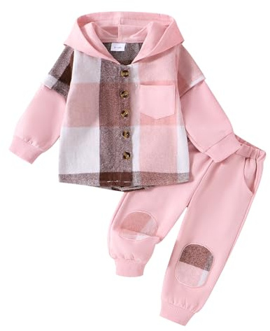 Baby Girls Fall Winter Outfits Hoodies Button-up Sweatshirts Coats Pants Jogger Trousers Set Toddler Infant Contrast Color Clothes