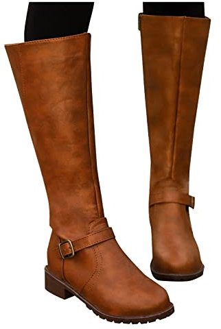 Stivali con cerniera da donna con tacco rotondo in pelle stivali vintage tenere la punta calda scarpe da donna stivali da donna stivali con tacco alto taglia 14, Giallo, 40 EU