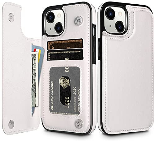 Coolden Handyhülle für iPhone 15 Hülle Case Premium Klappbar Leder Hülle mit Kartenfach Ständer Magnetische Flip Case Cover Spange Stoßfeste Schutzhülle Brieftasche Hülle für iPhone 15 6,2 Weiß