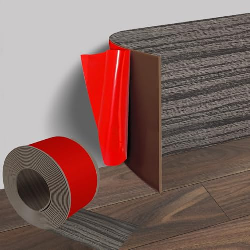 Plinthe souple autocollante à veinure de bois de santal, 10 cm x 10 m en PVC - Flexible - Socle de plinthe autocollant - Moulure décorative - Facile à couper - Socle plat - Pour salon, chambre à