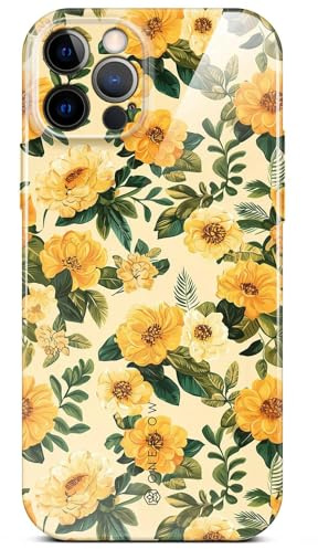 ONEFLOW Flower Cover für iPhone 12 Pro Hülle in Floral Optik, Blumen Designer Case Handy Schutzhülle mit Kameraschutz, Hardcase dünne Handyhülle Blumenmuster, Gelb Grün