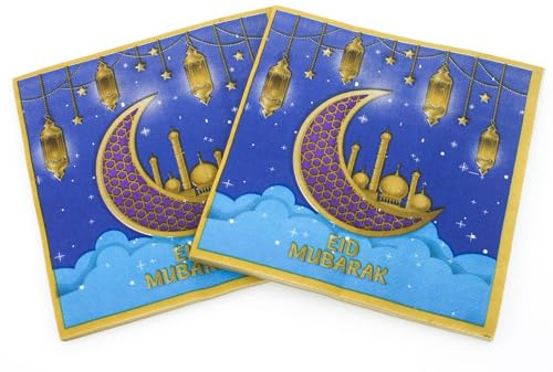 Eid Mubarak Papierservietten, Eid Mubarak Servietten, Eid Tischdekorationen, Eid Dekorationen für Tisch, Eid Mubarak Partyzubehör, 20 Stück