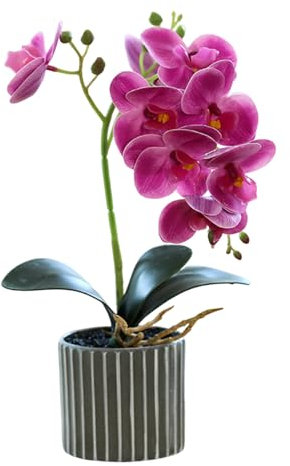 Orquídea artificial de 12,6 inch de alto orquídea artificial realista en maceta bonsái decorativo de tacto real flores falsas orquídeas flores artificiales para mesa decoración del hogar color morado