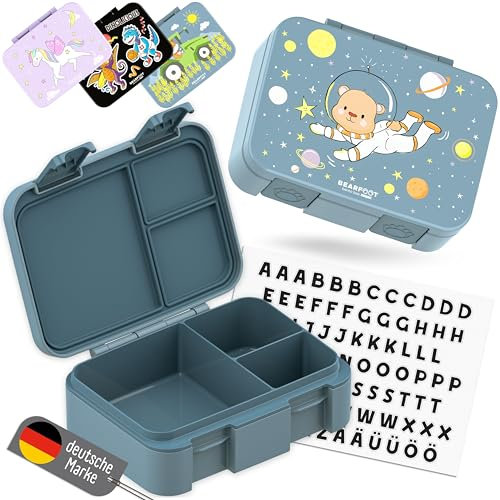 BEARFOOT Bento Box COMPACT | BPA-freie Kinder Brotdose für Schule & Kindergarten | Auslaufsichere Lunchbox für Mädchen & Jungen | Praktisch, leicht & kompakt (Bär-blau, 650ml)