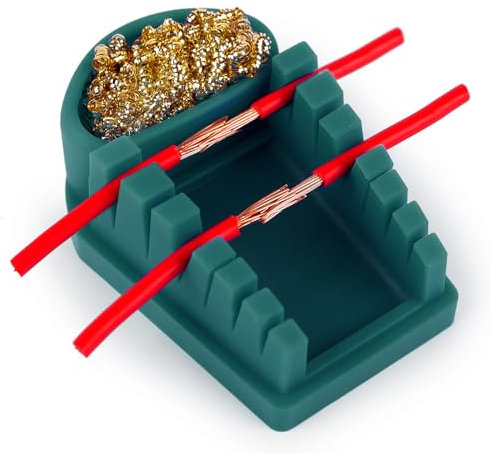 YIHUA S200 Green Heat-Resistant Silicone Soldering Wire Holder with Brass Wool Cleaner, 6 Grooves and Storage Tray, Helping Hands Soldering Wire Welding Fixture, Compatible Wire Diameter 0.034-10mm²