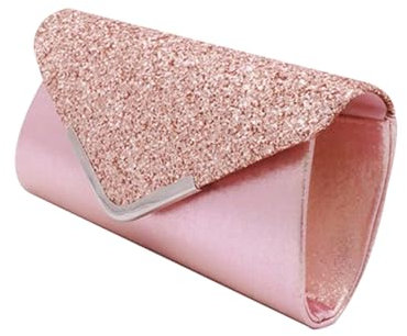 COLLBATH Modische Clutch aus Pu mit Pailletten Elegante Handtasche zum Prom und Party Kleine Kettentasche zum Aufbewahren von Handy und Lippenstift in Rosa