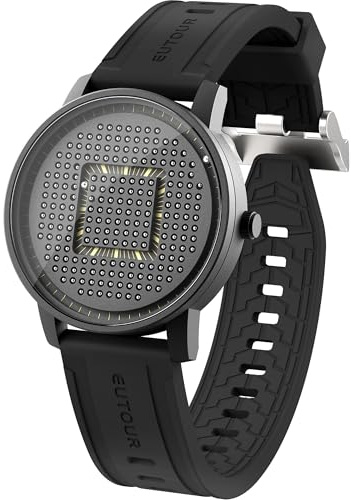 EUTOUR Montre Magnétique pour Homme avec Suivi Dynamique Design Créatif Minimaliste et Mode Montre à Quartz avec Cadran à Roulement 40mm Bracelet en Silicone Noir