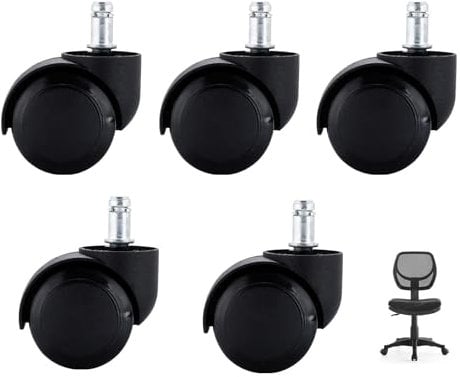 CLKE 5pcs Office Chair Wheels Replacement 11mm Stem, Nylon Castors for Furniture, 360 Degrees Chair Wheels Replacement for Office Chairs, Gaming Chair, Swivel Chair