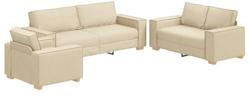 vidaXL 3-teiliges Sofaset mit Kissen, cremefarbenes Gewebe