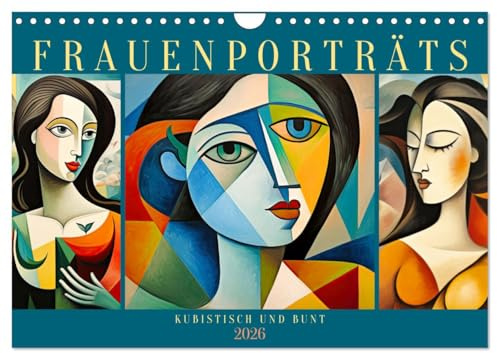 Frauenporträts, kubistisch und bunt (Wandkalender 2026 DIN A4 quer), CALVENDO Monatskalender: Ausdrucksstarke KI-generierte Gemälde (CALVENDO Kunst)