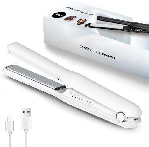 Mini Lisseur Sans Fil, Lisseur Boucleur Cheveux 2 en 1, Mini Hair Straightener, Lisser Sans Fil avec Câble de Chargement USB, Fer à Lisser et Boucler 2 en 1 Rechargeable, Lisser de Voyage 4000 mAh