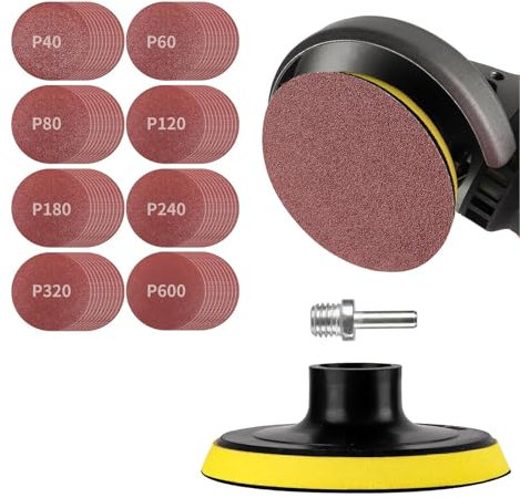 120 Stück Schleifscheiben-Set, 125mm Klett für Winkelschleifer, Körnung 40/60/80/120/180/240/320/600 Schleifscheiben Pad Kit mit M14 Schleifteller, Schaftmit, Polierpad Adapter für Holz Metall Farbe