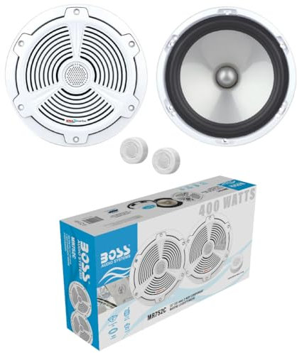Kit Set para Boss Audio Systems MR752C, 2 Altavoces Marinos Sistema 2 vías y 7,5, 187 mm 18,7 cm, 200 W RMS, 400 W máx., 4 ohmios, 92 dB, Resistente al Agua, para embarcaciones, mar, Pareja