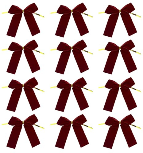 Decoración de Nudos de Navidad, 12 Piezas Decoraciones de Fiesta de Lazo de Corona de Terciopelo | Decoraciones Festivas para Manualidades de jardín, Interior al Aire Libre, Puerta Corona cumpleaños