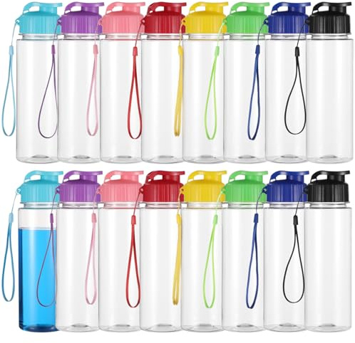16 PCS Large Capacity Plastic Sports Water Bottles, 500ml Leak-Proof Press Flip-Top with Colorful Handles, Assorted Colors, Ideal for School, Fitness, and Family Activities