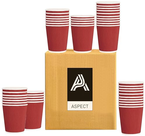 Aspect Coffee Cups Disposable 50 Cups x 8oz(240ml)Red Ripple Paper Cups for Tea Hot Drink Triple Walled Insulated Disposable Cups Takeaway Coffee Cups Leakproof Paper Cups Ideal for Cafe Office Events