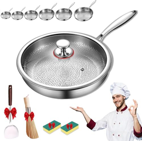 HItianya Titanium Pan, 22/24/26/28/30/32cm Pure Titanium Pan with Lid, Titan Pfanne Unbeschichtet, Ultra-langlebige Kratzfeste Pfannen, für Alle Herdarten (with Deckel, 32cm)