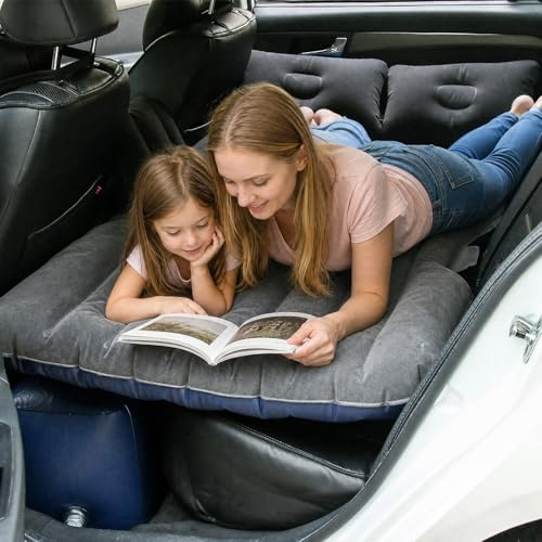 Plasaig Auto Luftmatratze SUV Aufblasbare Matratze 138x85cm, Auto Matratze mit 2 Kissen, Beflocktes Luftbett für Rücksitz & Kofferraum, Tragbare Camping Schlafmatte für Reisen Outdoor Schwarz