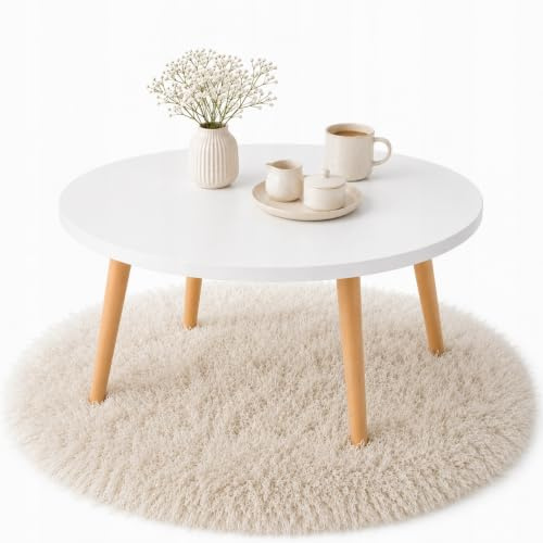 PlayPals Beistelltisch Weiss Rund 70 cm – Kleiner Couchtisch Skandinavisch, Wohnzimmertisch Holzbeine, Sofatisch Modern MDF Holz