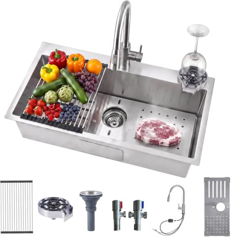 Fregadero cocina 1 seno 3mm acero 304 con grifo, escurridor y tabla 60×45 | Fregadero acero inoxidable con escurridor y desagüe. Set completo para tu cocina.