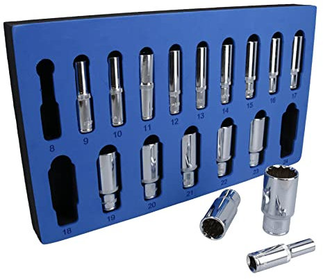 US PRO Tools 3/8 Drive DEEP Socket Set Metric 8 to 24mm 12 Point in EVA Foam