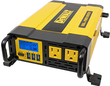 DEWALT DXAEPI1000 Power Inverter 1000W Car Converter with LCD Display: Dual 120V AC Outlets, 3.1A USB Ports, Battery Clamps