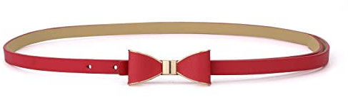 sourcing map Damen Slim Fit Metall Schleife Ohne Schnalle Dünner Taillengürtel Gürtel Rot