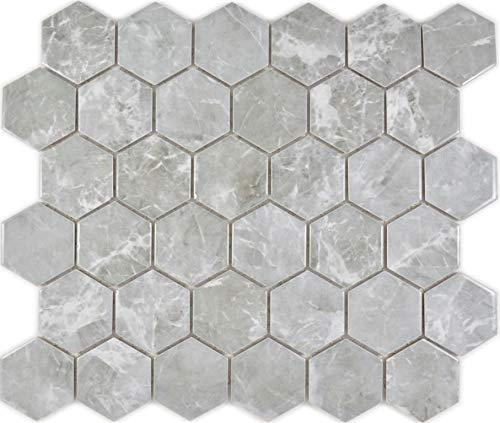Piastrella a mosaico in ceramica, esagonale, in marmo, grigio lucido, rivestimento per vasca da bagno, piastrelle da bagno, rivestimento da parete