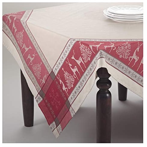 Occasion Gallery Tischdecke mit Rentier-Motiv, Jacquardmuster, Weihnachtsbaum, 183 cm, quadratisch, 53% Polyester, 47% Baumwolle