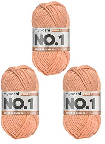 myboshi No.1 Wolle zum Häkeln und Stricken, Schnellstrickgarn, langlebige Mützenwolle, Strickwolle, Häkelwolle, mulesing-frei, 50g, Ll 55m Rosa (Puder) 3 Knäuel