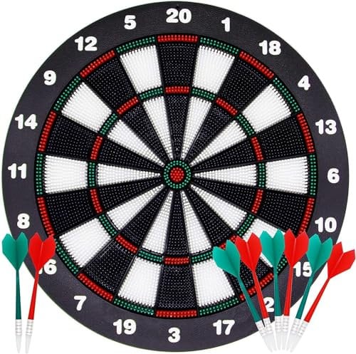 HelaCueil Klassische Sichere Dartscheiben ∅42cm - geeignet für Kinder und Erwachsene (mit 8 Pfeilen)