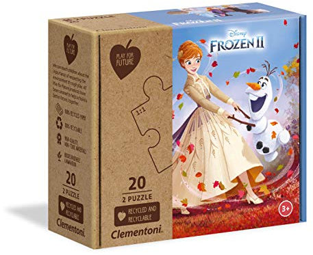 Clementoni 24773 Play for Future Frozen 2 – Puzzle 2 x 20 Teile ab 3 Jahren, 2 Kinderpuzzle aus recyceltem & recycelbarem Material, Denkspiel für Kinder
