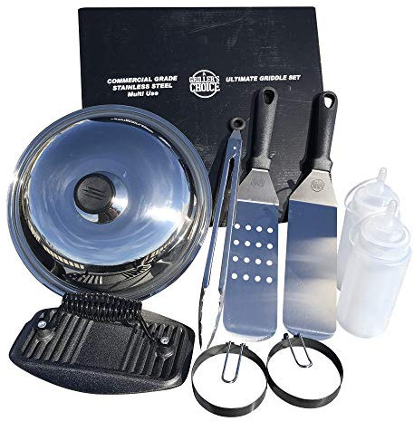 Grillers Choice- Ultimate Griddle Accessories Set- Metal Spatula Set for Blackstone and Camp Chef, Commercial Heavy Duty Stainless Steel,Flat Top,Hibachi,Grilling- Designed by Chef and BBQ Judge