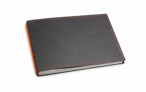 X17 Notizbuch A5+ Querformat, schwarz + orange; Vegan! aus Deutsches Zellulose-Material. Austauschbare Notizhefte (blanko, liniert, kariert) Made in Germany