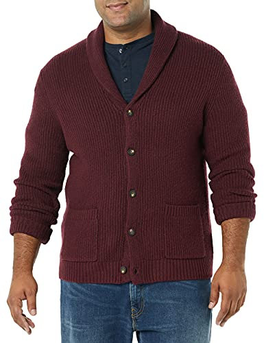 Amazon Essentials Men's Long-Sleeve Soft Touch Shawl Collar Cardigan, Burgundy, S