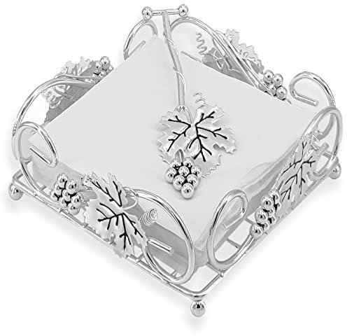 Servilletero plano con brazo pesado para cocina y mesa, dispensador de pañuelos resistente para cocina, comedor, mesa, restaurante, picnic, interior y exterior (plateado)