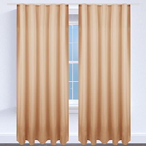 Bestgoodies Gardine mit Universalband 140x245 cm in Sandgrau, blickdichter Vorhang mit Kräuselband in vielen Variationen