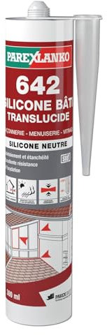 PAREXLANKO - Mastic silicone - 642 Silicone Bâti Translucide - Jointoiement et l'étanchéité du bâtiment - Joints de menuiserie, de dilatation, de vitrage - Intérieur et extérieur - 300ml