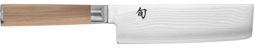 Shun Cuchillo Nakiri clásico rubio de 6.5 pulgadas, cuchillo japonés hecho a mano, núcleo VG-MAX con revestimiento de acero inoxidable de Damasco, mango de madera de Pakkawood, herramienta de corte