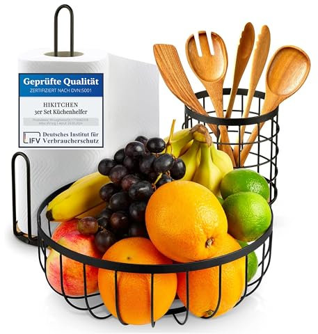 HIKITCHEN® [Juego de 3 cestas de frutas, fruta, soporte para utensilios de cocina, soporte para utensilios de cocina, utensilios de cocina, almacenamiento de utensilios de cocina, cuenco decorativo,