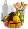 HIKITCHEN® [3er Set Obstkorb Obstschale Küchenrollenhalter Küchenutensilienhalter Utensilienhalter Küche Küchenhelfer Aufbewahrung Dekoschale schwarz Metall Bambus
