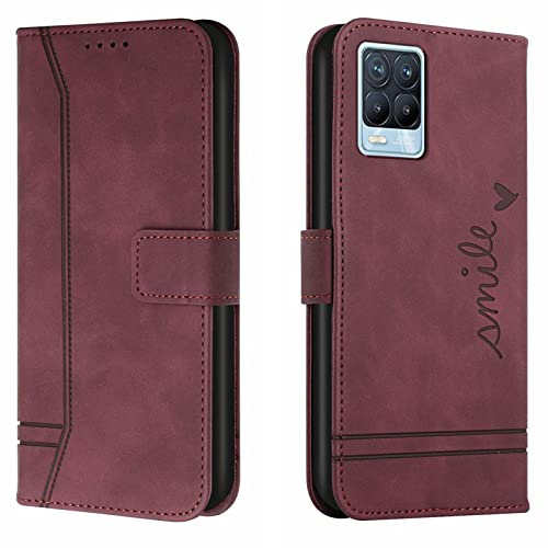Lihondar Funda para OPPO Realme 8/Realme 8 Pro, PU Cuero Billetera Tapa Flip Protectora Carcasa Libro Case Magnético con Tapa y Ranura para Tarjetas Piel Cartera para OPPO Realme 8/Realme 8 Pro(Rojo)