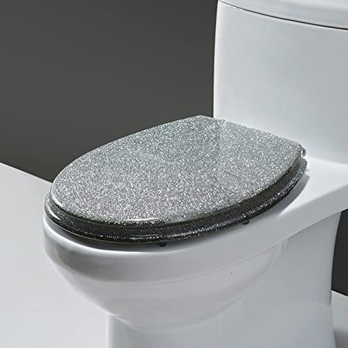 Wttfc Abattant WC Standard - Lunette De Toilettes WC Universelle 42 X 36Cm, Abattant WC Resine Glitter - Siège Cuvette Toilette avec Frein De Chute,Argent