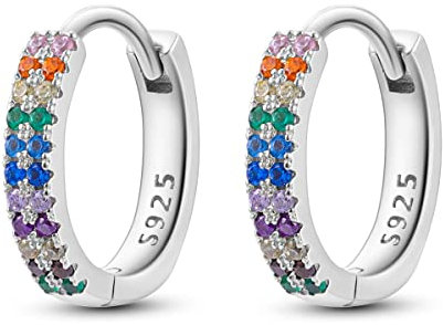 NARMO 925 Sterling Silber Ohrringe für Frauen Creolen Bunte Cubic Zirkonia Ohrringe