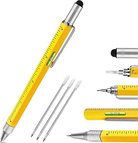 NIFTII 6 in 1 Multifunction Tool Ballpoint Pen – Multitool Tech Tool Refills Pen Screwdriver | Useful Pens Gadgets with Ruler, Spirit Level, Stylus, Flat-Head, and Phillips Screwdriver