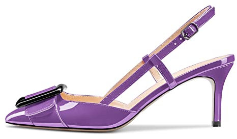 Castamere Donna Spillo Medio Tacco Heel a Punta Slip-on Pumps Slingback Nodo Fiocco Dress da Matrimonio Feste Sandali 6.5 CM Heels Viola Verniciata 37 EU